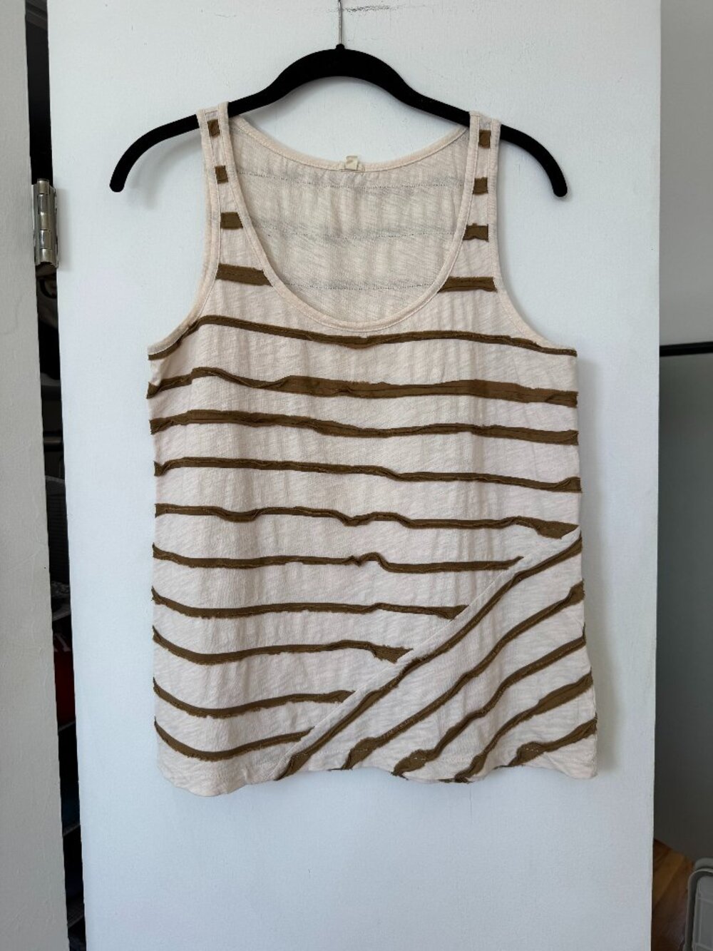 J.Crew Cream Gold Striped Tank Medium Small Hole
